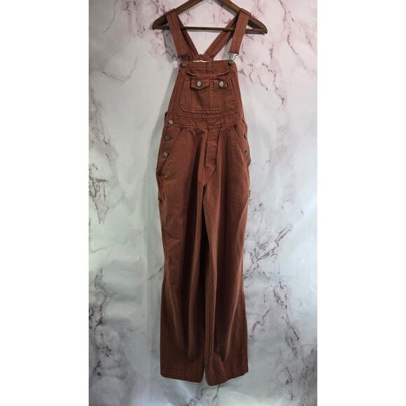 Lana Roux Overalls Womens XS Brown Orange Bib Jumpsuit Terracotta Copper Twill - Picture 1 of 13
